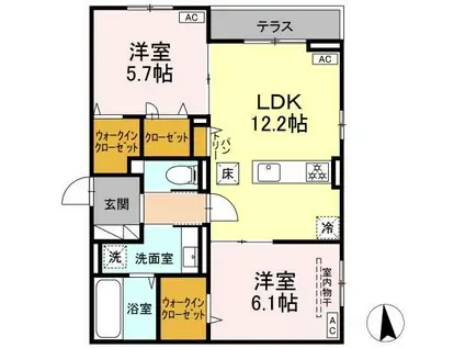 CLASSEUM仙台小田原 A棟(2LDK/1階)の間取り写真