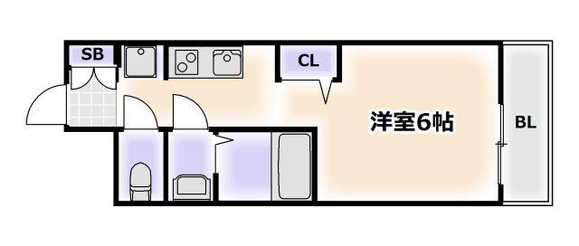 プレサンス桜川グロワール(1K/6階)の間取り写真