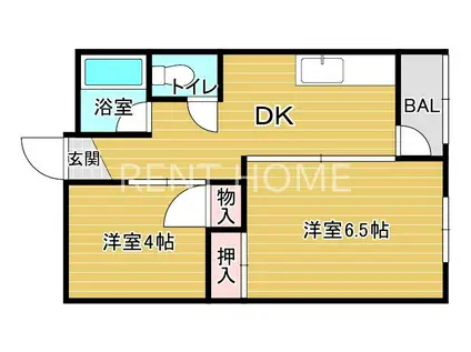 HY宝持マンション(2DK/4階)の間取り写真