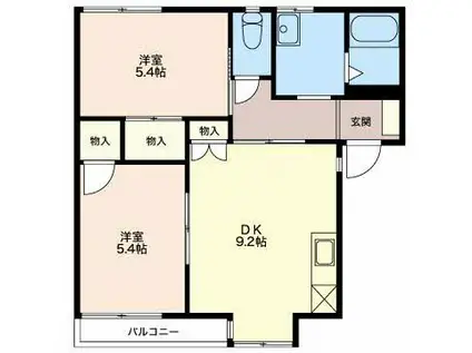 ラプラスゆう M棟(2DK/2階)の間取り写真