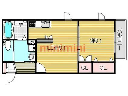 クローバーズコート茨木(1LDK/3階)の間取り写真