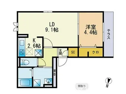 D-ROOM姪浜駅南(1LDK/2階)の間取り写真