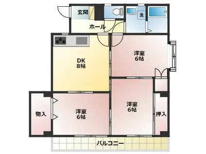 ラ・ネージュ D棟(3DK/2階)の間取り写真