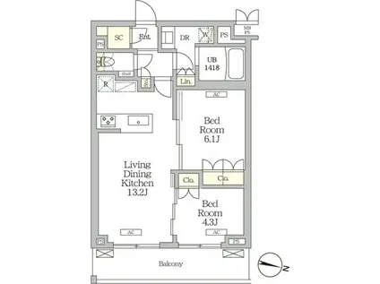 ミレーネ滝野川(2LDK/2階)の間取り写真