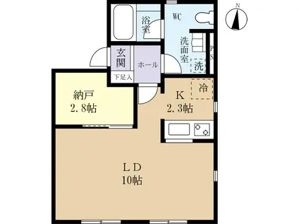 ROSE弐番館(1SK/2階)の間取り写真