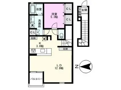 プリムローズA(1LDK/2階)の間取り写真