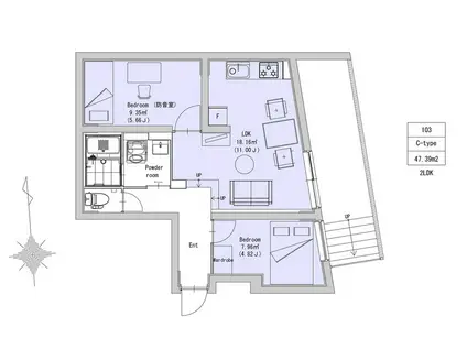EXAM駒場東大前 エクサム駒場東大前(2LDK/1階)の間取り写真