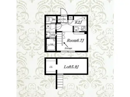 PRIMA ART 海老名(1K/2階)の間取り写真