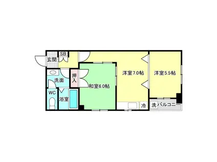 サンプラザ浪速II番館(2LDK/4階)の間取り写真