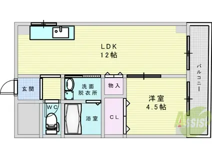 タウンハイツ大和(1LDK/4階)の間取り写真