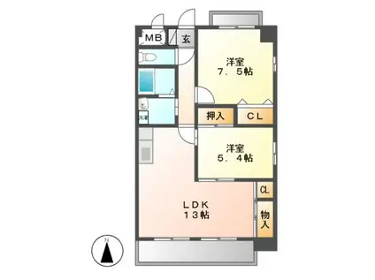 サンヒルズ高田(2LDK/6階)の間取り写真