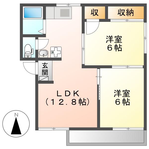 スバルハイツ B棟(2LDK/2階)の間取り写真