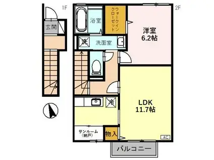 HOLY1 B(1LDK/2階)の間取り写真