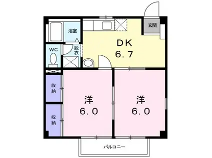 コンフォルターブルA(2DK/2階)の間取り写真
