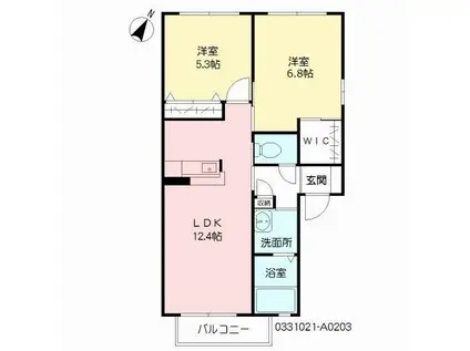ヴィサージュ本城 A棟(2LDK/2階)の間取り写真