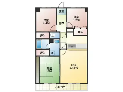 サニープレイスII(3LDK/2階)の間取り写真