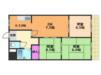 第一藤マンション(3LDK/1階)の間取り写真