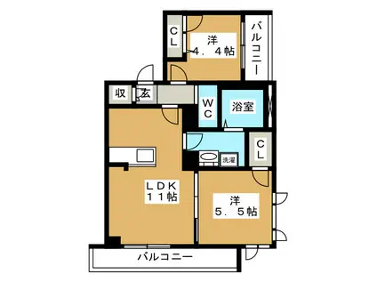 サンハウジング(2LDK/3階)の間取り写真