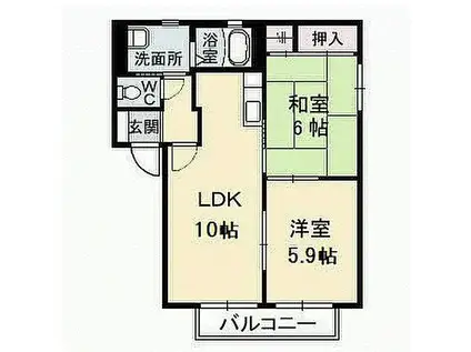 ディアス郡家 B棟(2LDK/1階)の間取り写真