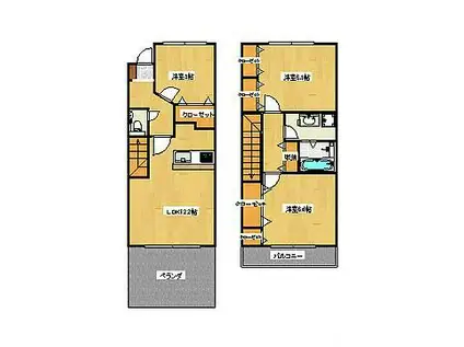 香西北町タウンハウスB(3LDK/1階)の間取り写真