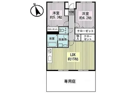 ベルティール沼北(2LDK/1階)の間取り写真