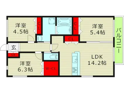 ルミエール今里(3LDK/1階)の間取り写真