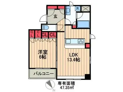 ドゥーエ銀座イーストII(1LDK/6階)の間取り写真