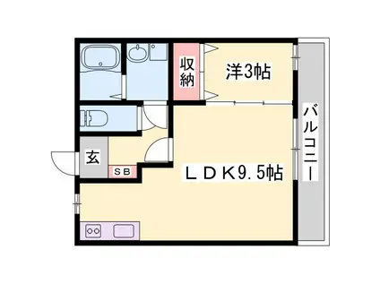 ローレルコート宮西(1LDK/2階)の間取り写真