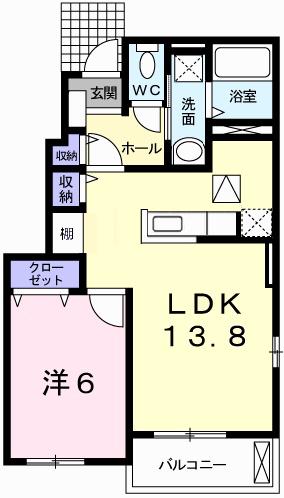 ネオ・ヒルサイド(1LDK/1階)の間取り写真