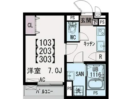 イクシオ中葛西(1K/1階)の間取り写真