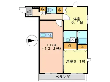 クレールメゾン(2LDK/1階)の間取り写真