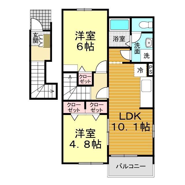 メゾン・ルミエールF(2LDK/2階)の間取り写真