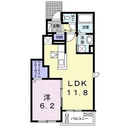 メゾフォルテ京山(1LDK/1階)の間取り写真