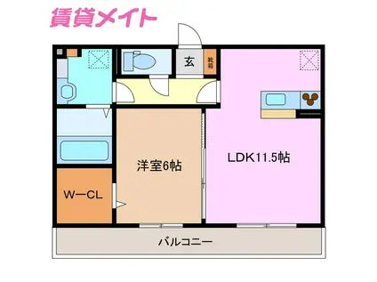 ガーネット(1LDK/3階)の間取り写真