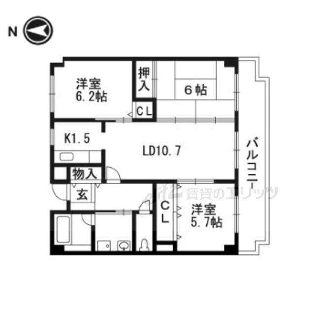ボー・ドミール南茨木(3LDK/1階)の間取り写真
