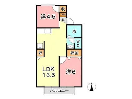 オアシスリッチA棟(2LDK/2階)の間取り写真