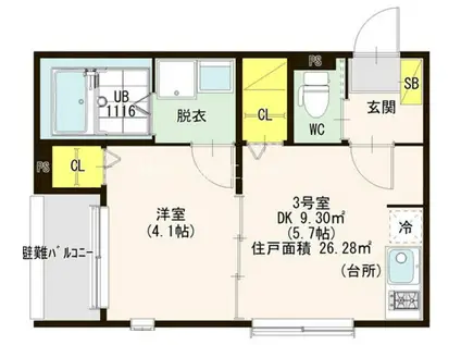 LE・ANGE 壱番館(1DK/1階)の間取り写真