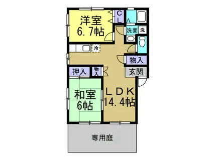 ボヌール(2LDK/1階)の間取り写真