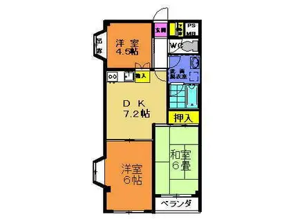 フォンティーヌ南田園(3DK/3階)の間取り写真