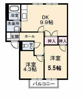 フレグランス安江(2DK/2階)の間取り写真