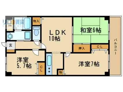 HIYODORI(3LDK/3階)の間取り写真