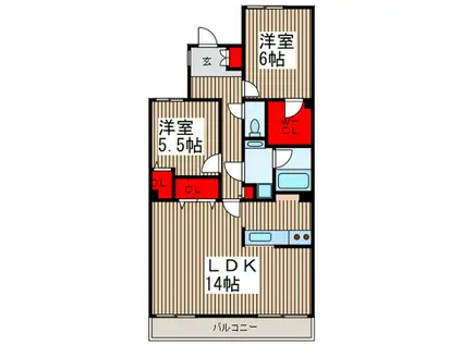 セレーノ大宮E棟(2LDK/7階)の間取り写真