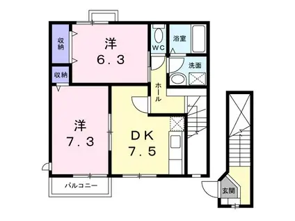 メゾン アンソレイエ A(2DK/2階)の間取り写真