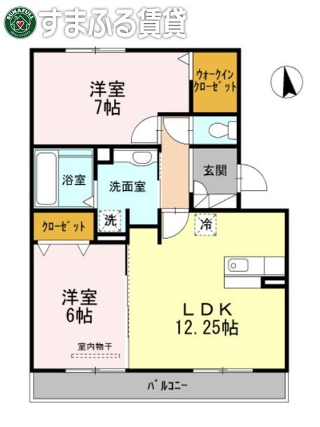ブロッサムB棟(2LDK/3階)の間取り写真