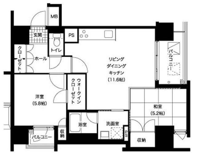 レジディア西新(2LDK/5階)の間取り写真