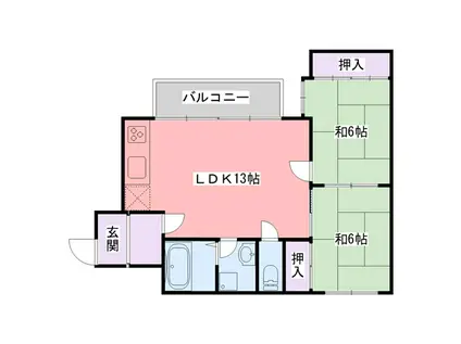グランジュール武庫川(2LDK/2階)の間取り写真