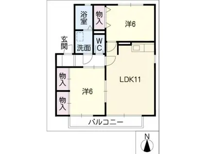 レイクルイーズB棟(2LDK/2階)の間取り写真