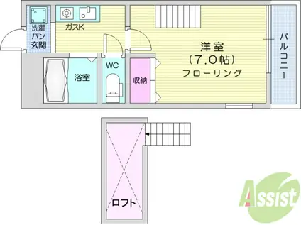 エクセルシャトー川平(1K/2階)の間取り写真