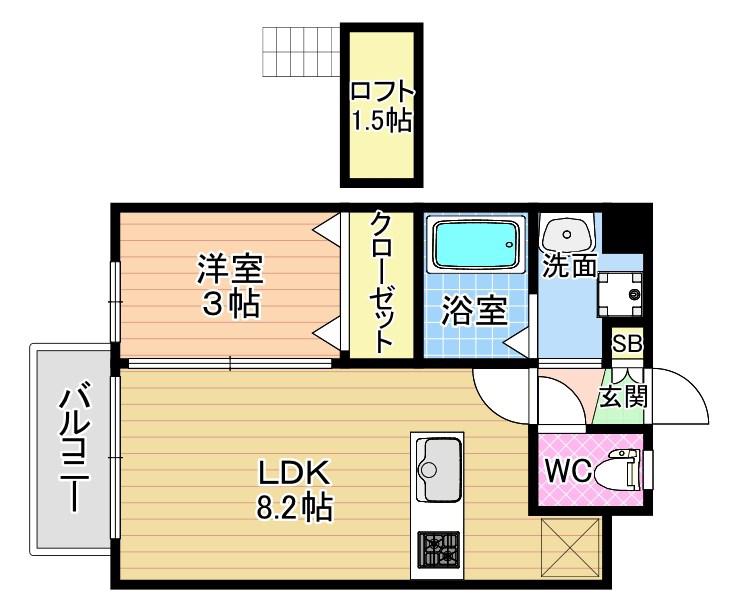 FARPLACE小倉西B棟(1LDK/2階)の間取り写真