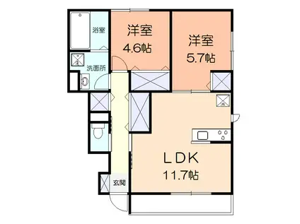 小田急江ノ島線 長後駅 徒歩13分 2階建 築4年(2LDK/1階)の間取り写真